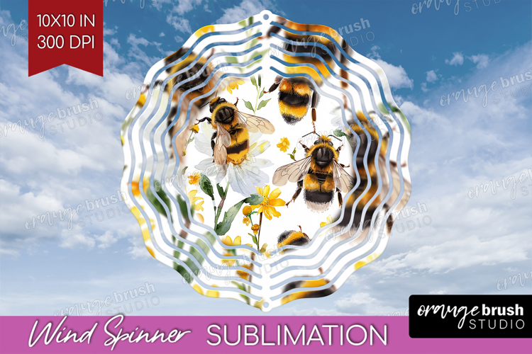 Bee Wind Spinner Sublimation PNG - Watercolor Bee Round