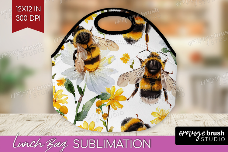 Bee Lunch Bag - Watercolor Bee Lunch Bug PNG Sublimation