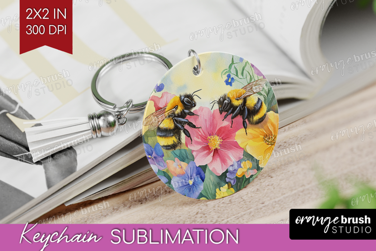 Bee Keychain PNG - Watercolor Bee Keychain Sublimation