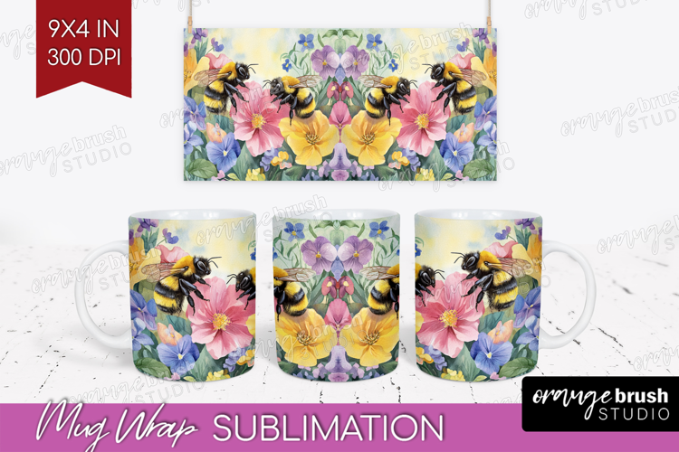 Bee Mug Wrap - Watercolor Bee Mug PNG Sublimation