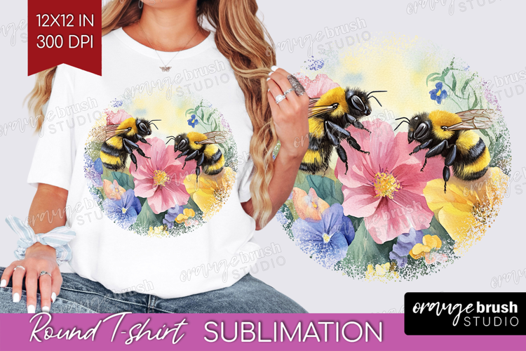 Bee Round Tshirt Background - Watercolor Bee PNG Sublimation