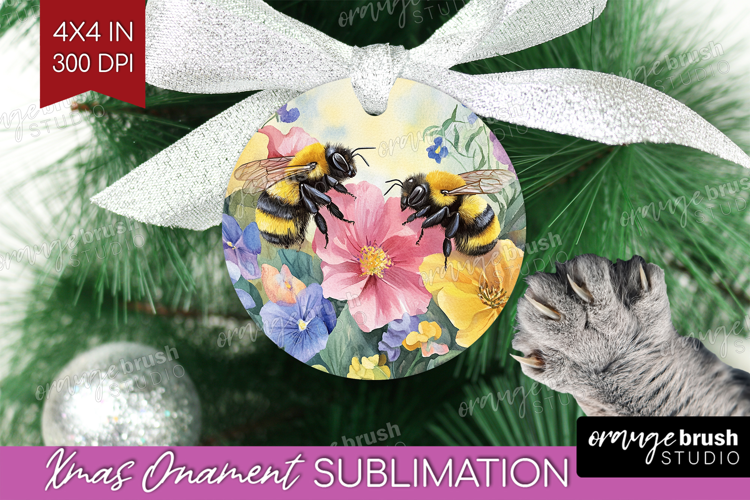 Bee Ornament PNG - Watercolor Bee PNG Sublimation
