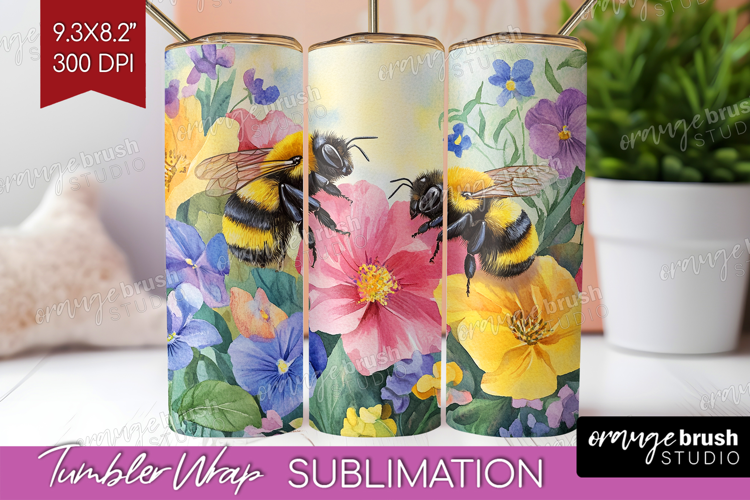 Bee Tumbler Wrap - Watercolor Bee Tumbler PNG Sublimation