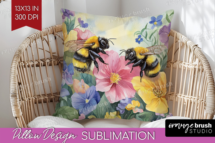 Bee Pillow Sublimation - Watercolor Bee Pillow Cover PNG
