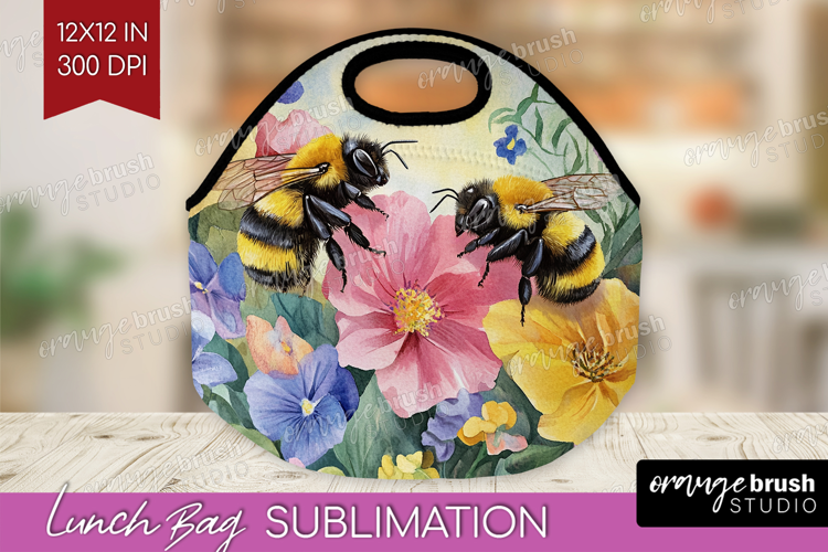 Bee Lunch Bag - Watercolor Bee Lunch Bug PNG Sublimation