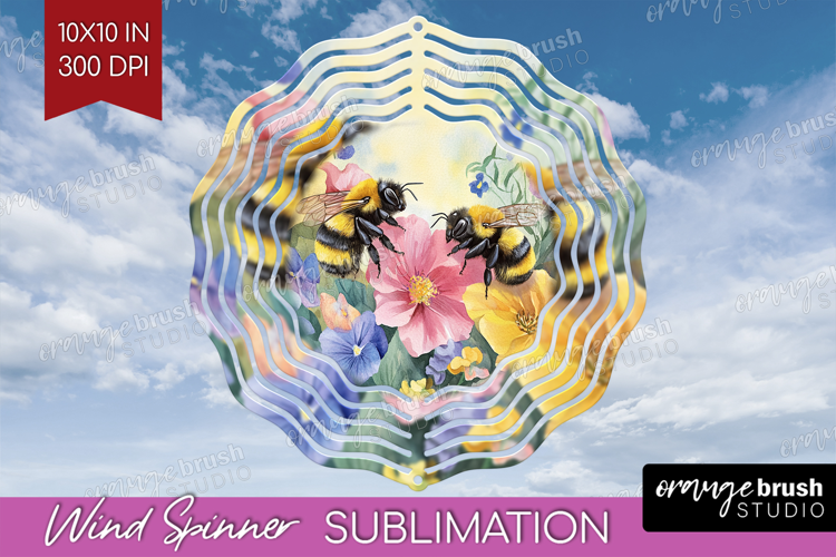 Bee Wind Spinner Sublimation PNG - Watercolor Bee Round