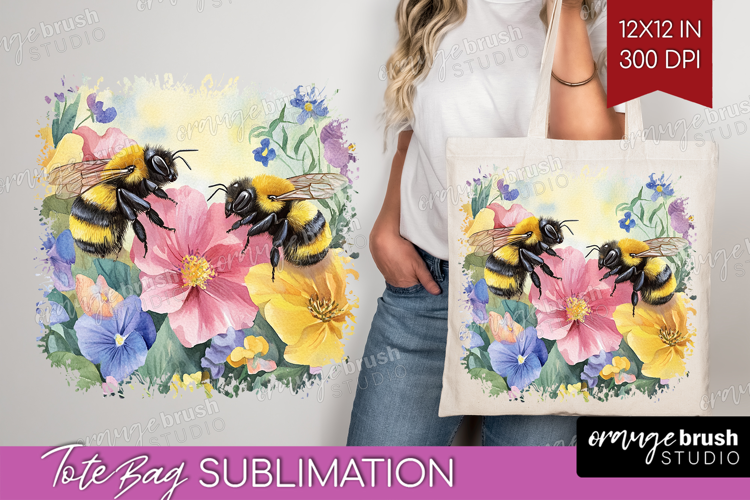 Bee Tote Bag - Watercolor Bee Tote Bag PNG Sublimation