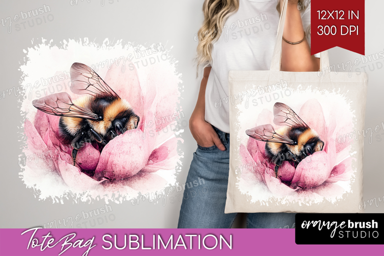 Bee Tote Bag - Watercolor Bee Tote Bag PNG Sublimation