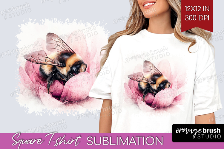 Bee Square Tshirt Background - Watercolor Bee PNG