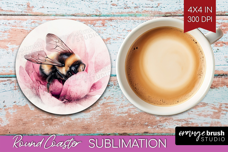 Bee Round Coaster - Watercolor Bee Coaster PNG Sublimation