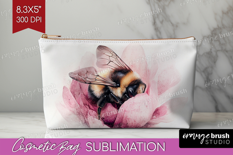Bee Cosmetic Bag - Watercolor Bee Makeup Bag PNG Sublimation