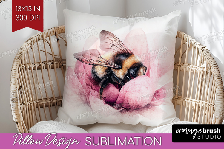 Bee Pillow Sublimation - Watercolor Bee Pillow Cover PNG