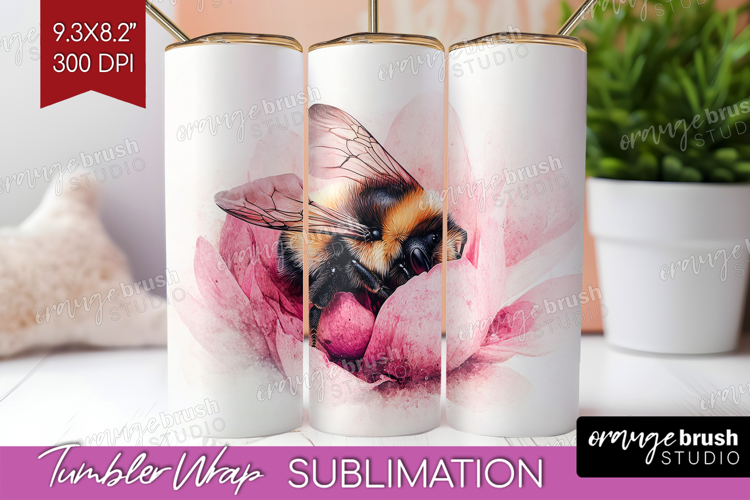 Bee Tumbler Wrap - Watercolor Bee Tumbler PNG Sublimation