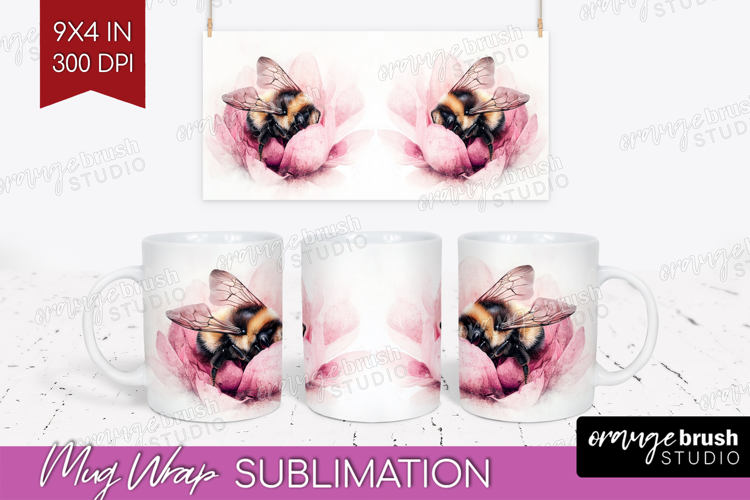 Bee Mug Wrap - Watercolor Bee Mug PNG Sublimation