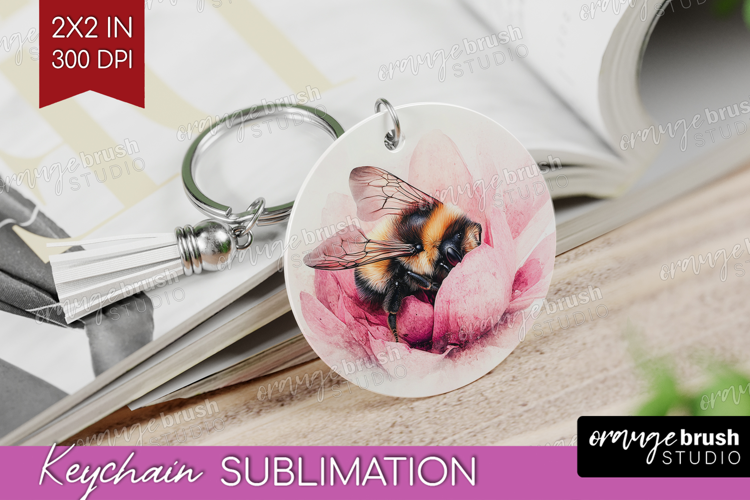 Bee Keychain PNG - Watercolor Bee Keychain Sublimation