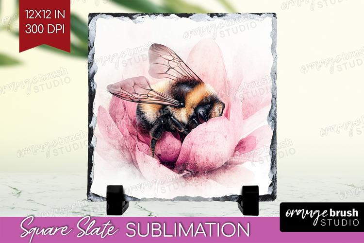 Bee Slate PNG - Watercolor Bee Square Slate Sublimation