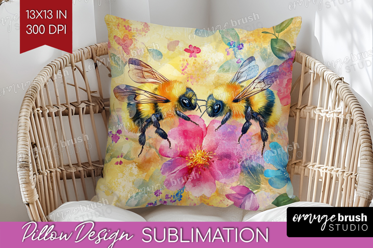 Bee Pillow Sublimation - Watercolor Bee Pillow Cover PNG