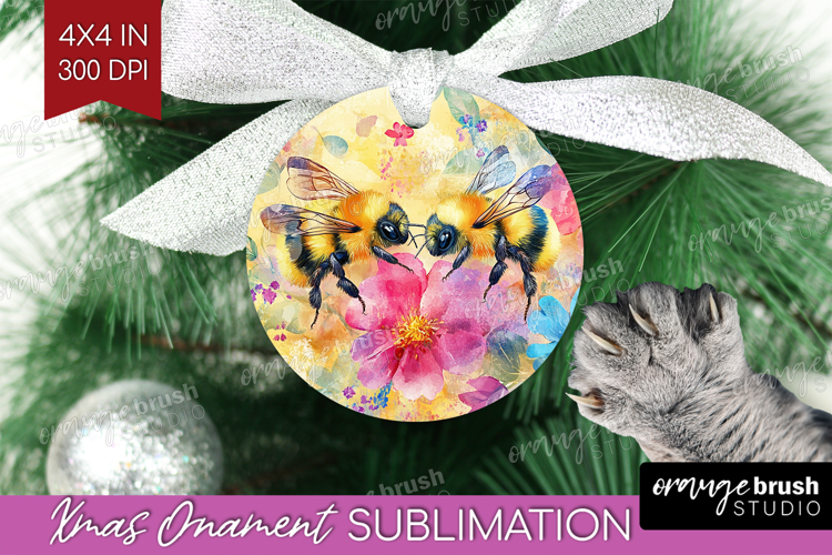 Bee Ornament PNG - Watercolor Bee PNG Sublimation