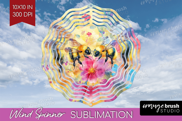 Bee Wind Spinner Sublimation PNG - Watercolor Bee Round