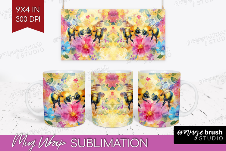 Bee Mug Wrap - Watercolor Bee Mug PNG Sublimation