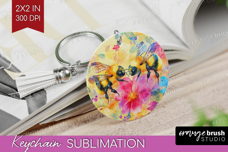 Bee Keychain PNG - Watercolor Bee Keychain Sublimation