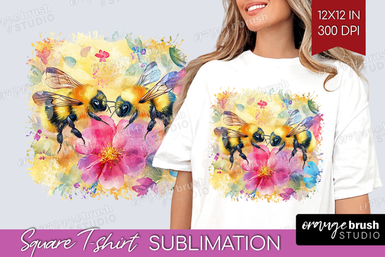Bee Square Tshirt Background - Watercolor Bee PNG