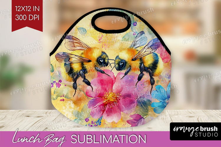 Bee Lunch Bag - Watercolor Bee Lunch Bug PNG Sublimation