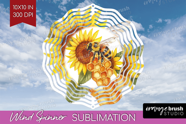 Bee Wind Spinner Sublimation PNG - Watercolor Bee Round