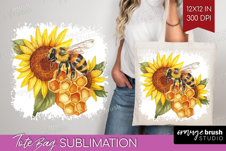 Bee Tote Bag - Watercolor Bee Tote Bag PNG Sublimation