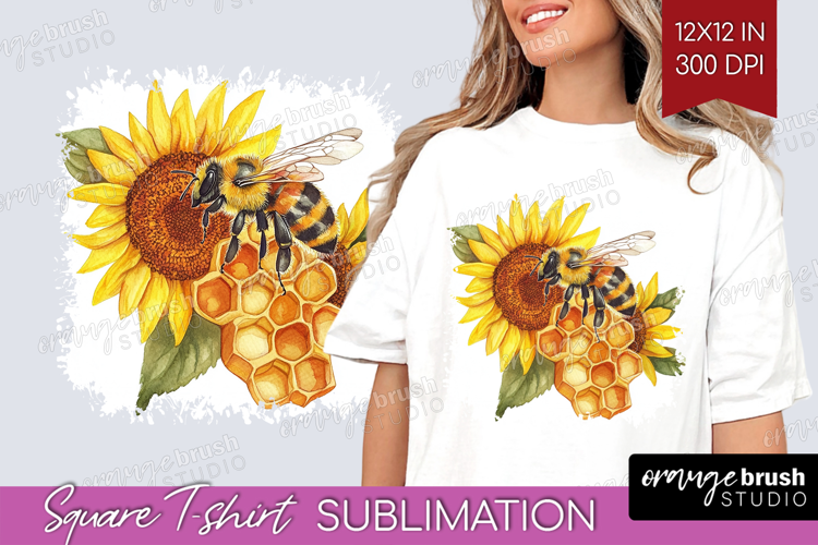 Bee Square Tshirt Background - Watercolor Bee PNG