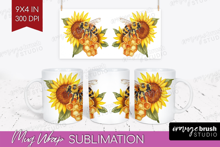 Bee Mug Wrap - Watercolor Bee Mug PNG Sublimation