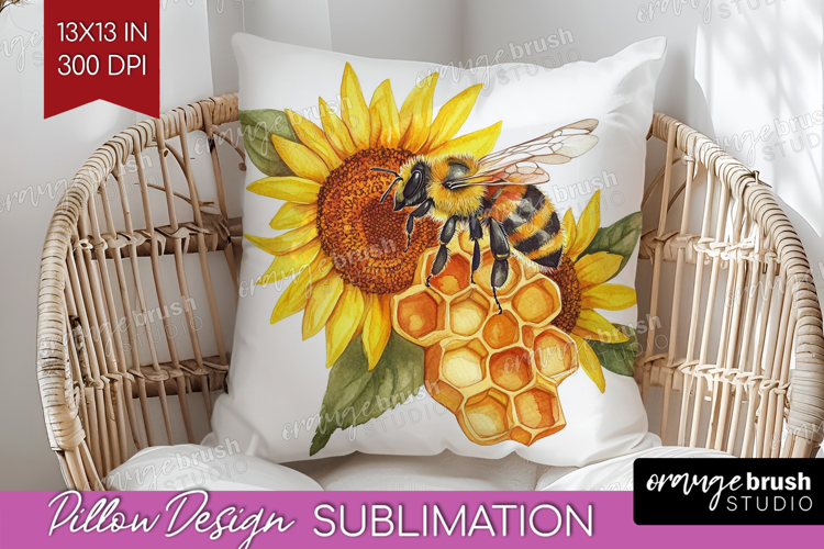 Bee Pillow Sublimation - Watercolor Bee Pillow Cover PNG