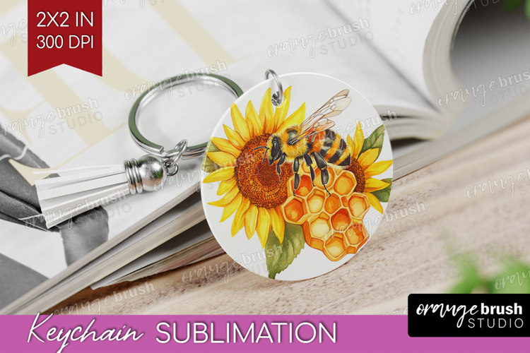 Bee Keychain PNG - Watercolor Bee Keychain Sublimation