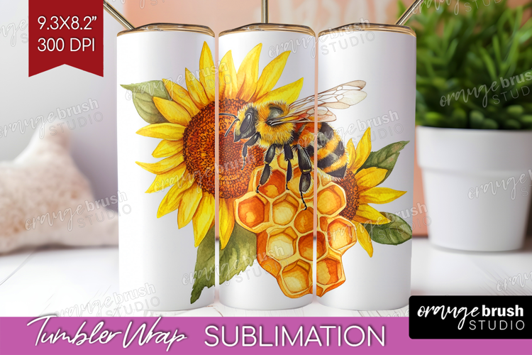 Bee Tumbler Wrap - Watercolor Bee Tumbler PNG Sublimation