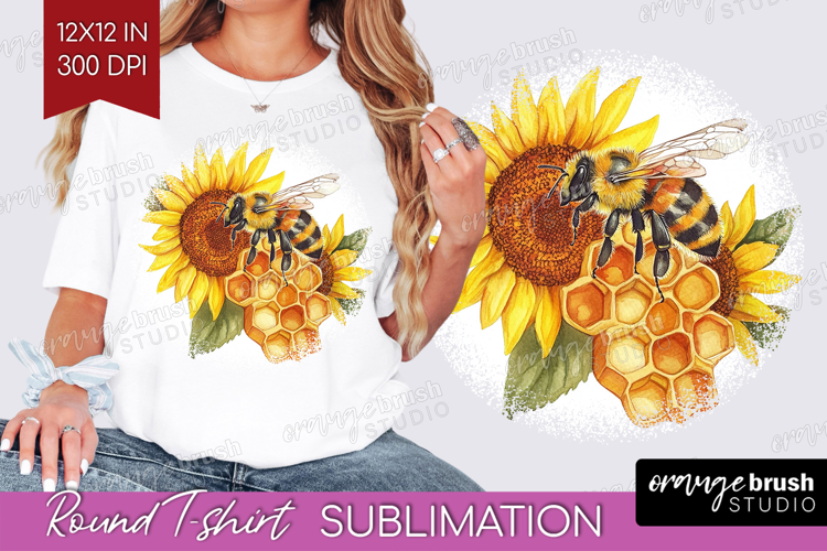 Bee Round Tshirt Background - Watercolor Bee PNG Sublimation