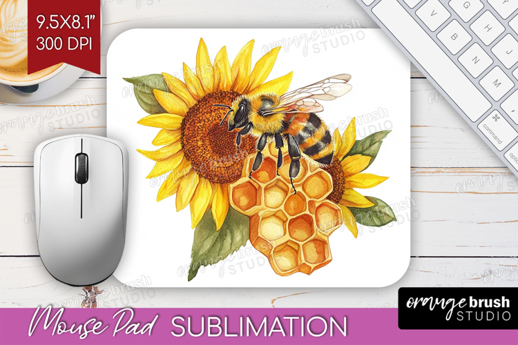 Bee Mouse Pad Sublimation - Watercolor Bee Mousepad PNG