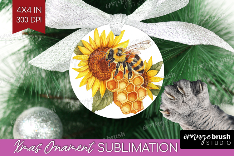Bee Ornament PNG - Watercolor Bee PNG Sublimation
