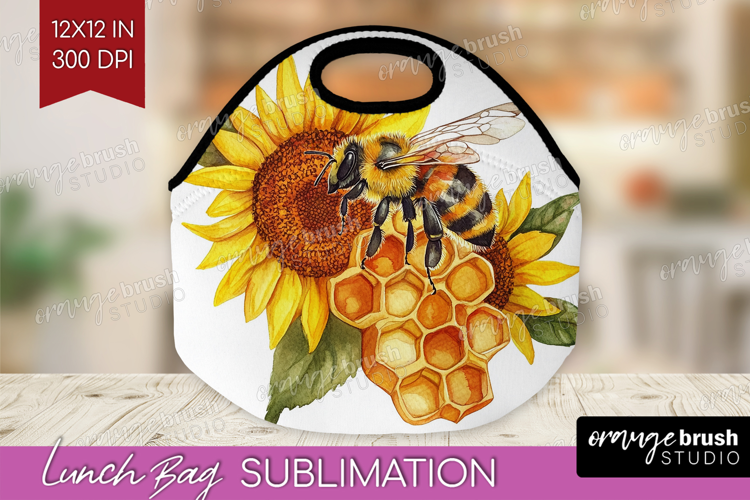 Bee Lunch Bag - Watercolor Bee Lunch Bug PNG Sublimation