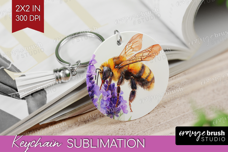 Bee Keychain PNG - Watercolor Bee Keychain Sublimation