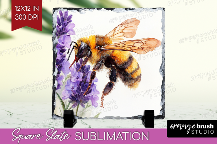 Bee Slate PNG - Watercolor Bee Square Slate Sublimation