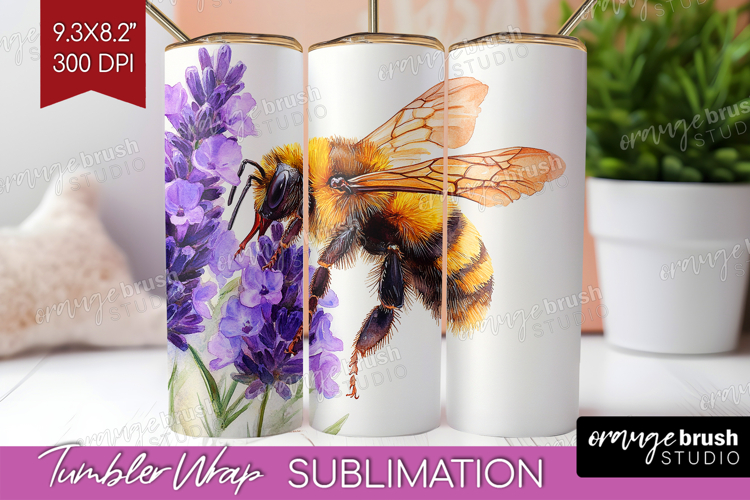 Bee Tumbler Wrap - Watercolor Bee Tumbler PNG Sublimation