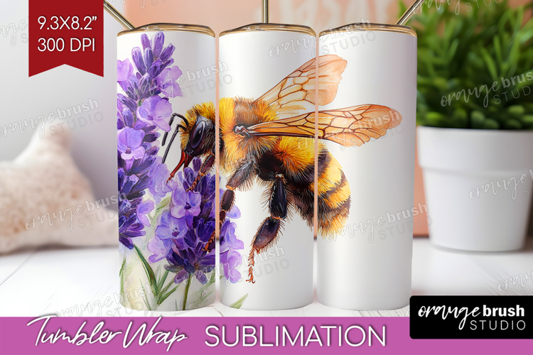 Bee Tumbler Wrap - Watercolor Bee Tumbler PNG Sublimation
