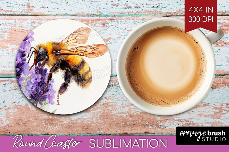 Bee Round Coaster - Watercolor Bee Coaster PNG Sublimation