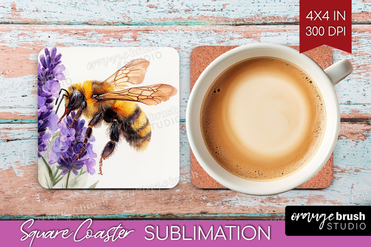 Bee Square Coaster - Watercolor Bee Coaster PNG Sublimation