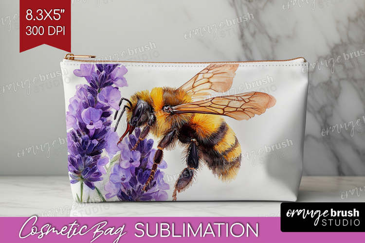 Bee Cosmetic Bag - Watercolor Bee Makeup Bag PNG Sublimation