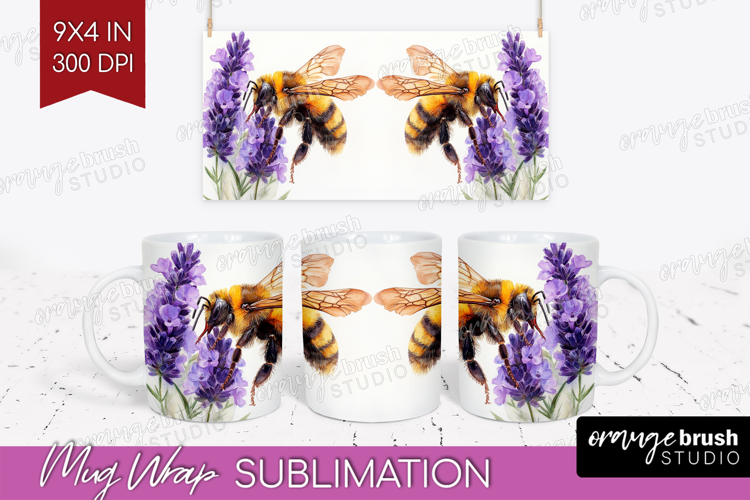Bee Mug Wrap - Watercolor Bee Mug PNG Sublimation
