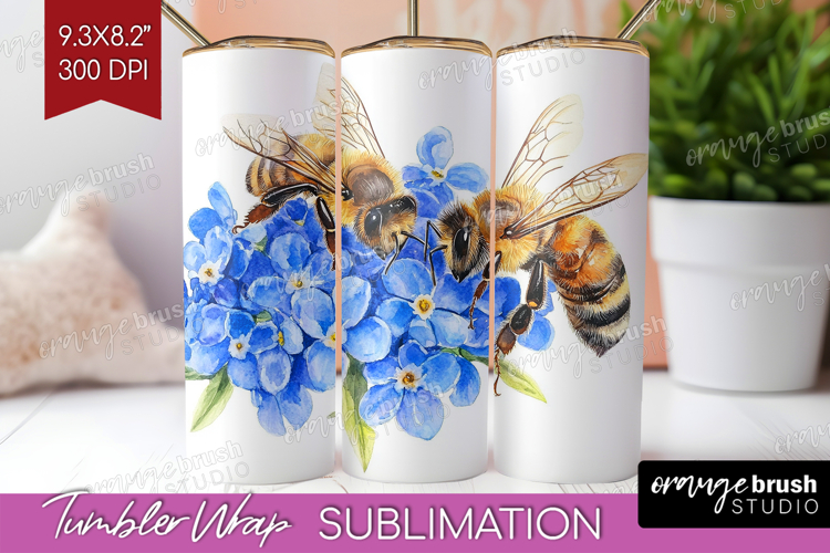 Bee Tumbler Wrap - Watercolor Bee Tumbler PNG Sublimation