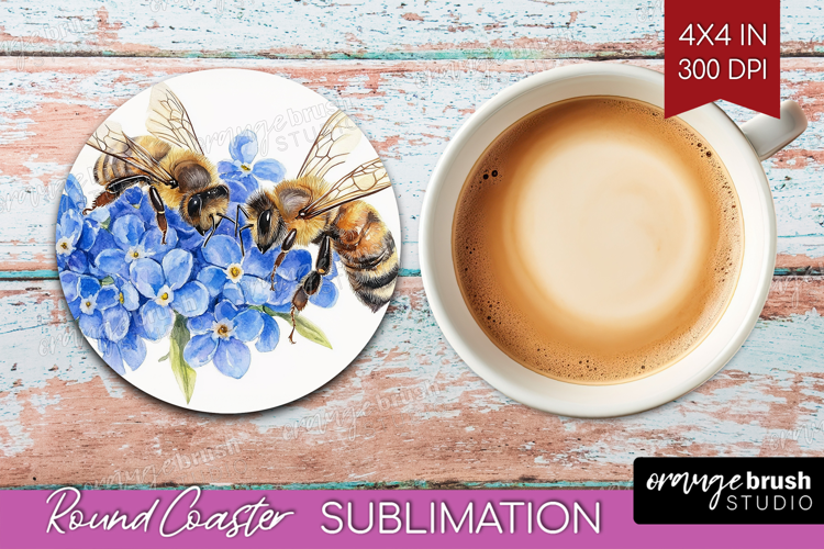 Bee Round Coaster - Watercolor Bee Coaster PNG Sublimation