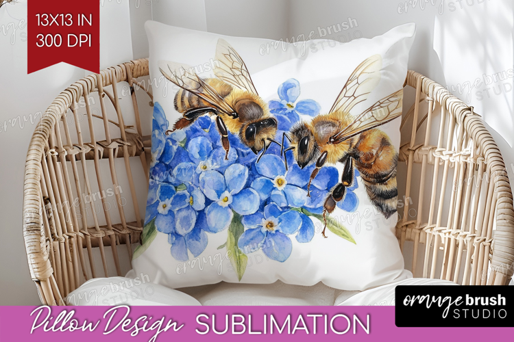 Bee Pillow Sublimation - Watercolor Bee Pillow Cover PNG