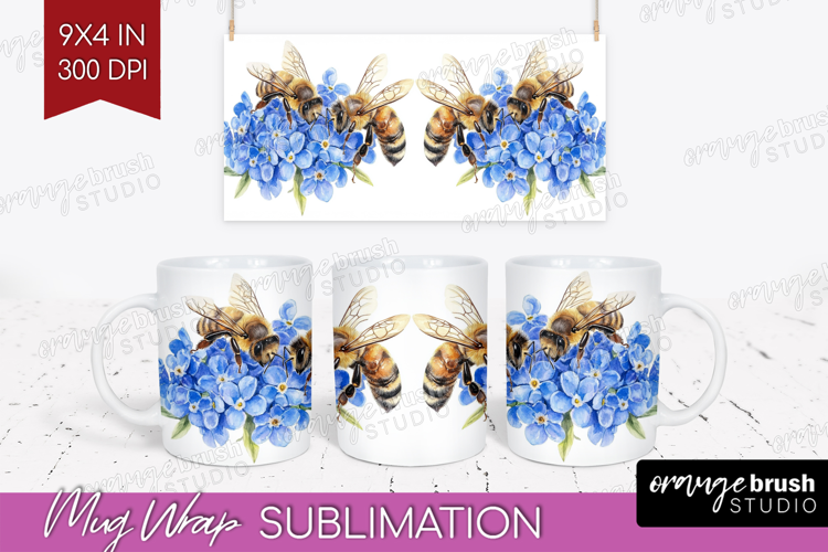 Bee Mug Wrap - Watercolor Bee Mug PNG Sublimation